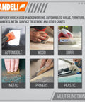 Images showing the use of 60 Grit Multipurpose Sandpaper Sheets 9 By 11 Inches Brown Pack Of 25 on various surfaces like wood, metal, plastic.