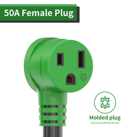Beefy Welder Power Adapter 50A green female plug, NEMA 6-50R, molded for durability, part of heavy-duty 12-inch STW adapter.