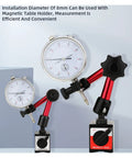 Magnetic Dial Indicator With Stand Base For Precision Machining 0.01mm Reading 10mm Range And Concentricity Check Stainless Steel Probe Durable Gauge Tool For Workshop QC And Accurate Measurements, 8mm installation diameter