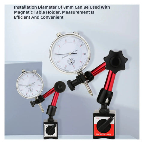 Magnetic Dial Indicator With Stand Base For Precision Machining 0.01mm Reading 10mm Range And Concentricity Check Stainless Steel Probe Durable Gauge Tool For Workshop QC And Accurate Measurements, 8mm installation diameter