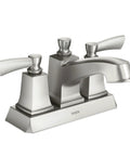 Spot Resistant Brushed Nickel Dual Handle Centerset Bathroom Faucet With Drain Assembly WaterSense Certified Four Inch Centerset