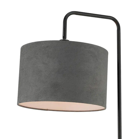 Barden 58 Inch Floor Lamp in Black Finish With Dark Gray Velvet Shade Rotary On Off Switch Sleek Minimalist Bridge Arm Lighting