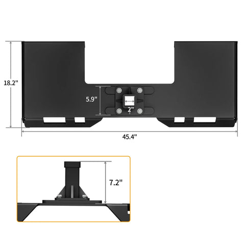 Front view of Beefed Up Heavy Duty Skid Steer Attachment Plate With Two Inch Receiver 3000 Lbs Capacity Three Eighths Inch Steel