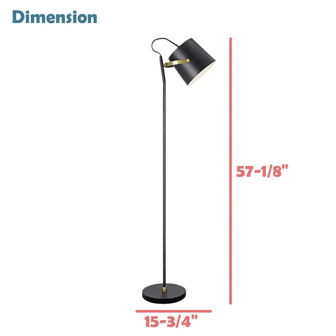 Modern Floor Lamp In Matte Black With Antique Brass Finish, Tall 57 Inch Two Tone Style For Living Room Or Bedroom, E26 Socket.