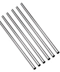 Angled view of six 12-inch long, 1/4-inch OD 304 stainless steel seamless tubes, hollow round metal pipes.