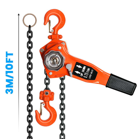 Beefy Heavy Duty 6 Ton Lever Chain Hoist Come Along With 10 Ft Lift, 13200 Lb Capacity, G80 Galvanized Carbon Steel, close-up view