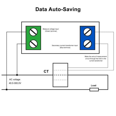 Diagram illustrating wiring setup for Power Detector Multi Function Meter With LCD Display For AC 40-300V And 0-99.99A