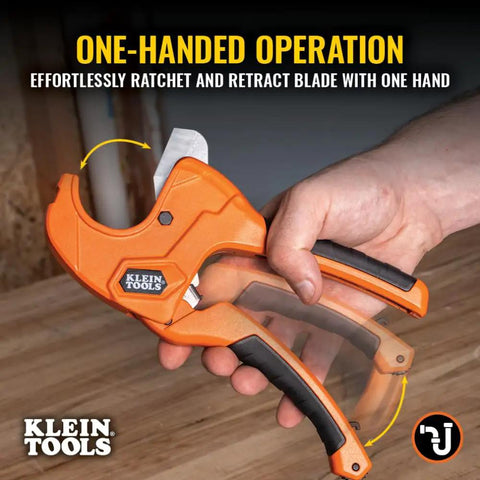 Ratcheting PVC Pipe Cutter For One Handed Use That Cuts One And A Quarter Inch ID PVC CPVC And PEX Lightweight