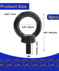 M8 Eye Bolts Eight Pack Beefy Heavy Duty Lifting Eyes Stainless Steel 304 Corrosion Resistant dimensions and size details