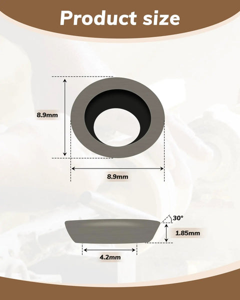 Product size diagram of Heavy Duty 10 Pack 8.9 Mm Round Carbide Cutting Inserts For Indexable Lathe Tools, showing dimensions.