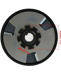 Top Notch Heavy Duty Centrifugal Clutch For Go Kart, 10 Tooth Sprocket With Bolt And Washer Kit, Knockout Steel Build For 65 HP Engines showing top view with dimensions.