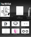 Matte Black Rain Shower Head With Handheld Spray Kit 6 Inch Rainfall Showerhead 78 Inch Hose included components display