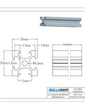 Technical drawing and cross-section of 10 Pieces 48 Inch 1220mm 2020 V Slot Aluminum Extrusion Profiles European Standard Anodized Silver For 3D Printer Laser Engraving Machine CNC Workbench DIY Rig Frame Rail Guide.