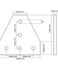Technical drawing of a corner plate from the 2020 Aluminum Extrusion Connector Bracket Set With 8 Corner Plates One M3 Wrench Forty M5 T Slot Nuts And Forty M5x8mm Hex Socket Cap Screws For 2020 Series Aluminum Profiles And Pro Grade DIY 3D Printer Builds