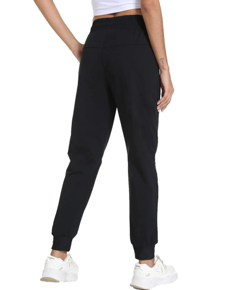Back view of Women's Lightweight Hiking Joggers With Quick Dry Fabric, Breathable Outdoor Pants With Pockets For Camping, Travel, And Everyday Adventure, Trail Ready, Black, Size Small.