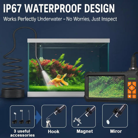 49.2 Ft Semi-Rigid Endoscope Camera With Light, Boss-Grade 1080P HD Borescope With 4.3 Inch IPS Screen, IP67 Waterproof in aquarium