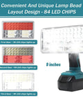 Cordless Spotlight Work Light For Makita 18V Battery, 40W 4200LM LED Beam with 84 LED chips, 9-inch size description.
