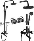 Exposed Bathroom Shower Faucet Wall Mounted Outdoor Shower System With 8 Inch Shower Head Tub Spout in Matte Black