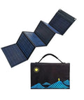 Tailgate Ready 120W Foldable Solar Panel Bag With USB And DC Ports For Camping Trails RV Adventures And Emergency Backups, compact design shown open and closed.