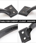 8 Piece Black Barn Door Handles for Wooden Fences and Cabinets, Vintage Gate Handles for Kitchen Cupboards, close-up view