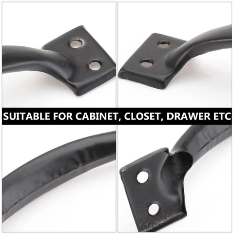 8 Piece Black Barn Door Handles for Wooden Fences and Cabinets, Vintage Gate Handles for Kitchen Cupboards, close-up view