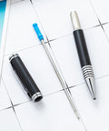 12 Pack Stainless Steel Retractable Ballpoint Pens Set With 1.0mm Medium Point Blue Ink Sleek Black And Silver Finishes
