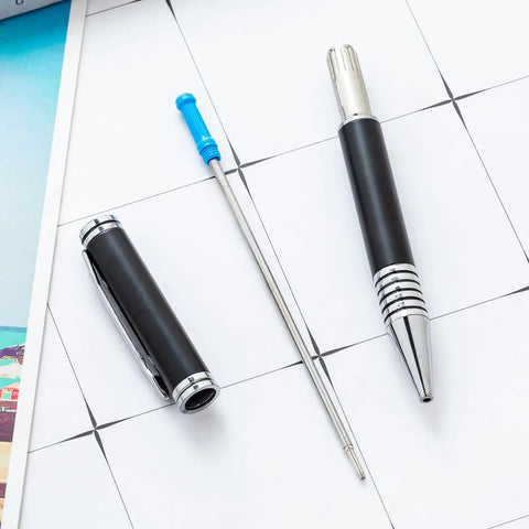 12 Pack Stainless Steel Retractable Ballpoint Pens Set With 1.0mm Medium Point Blue Ink Sleek Black And Silver Finishes