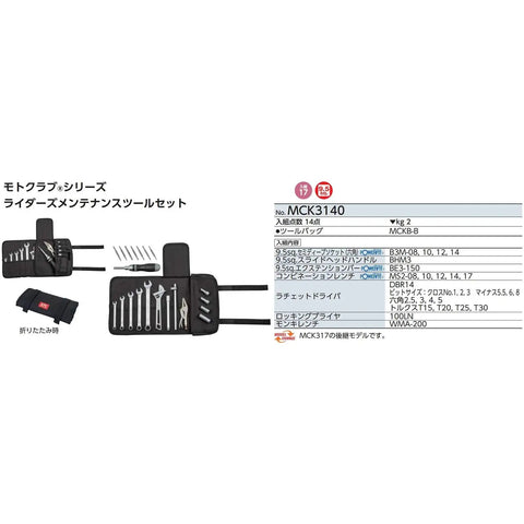Moto Club Series Riders Maintenance Tool Set With Roll Case MCK 3140 open showing tools and instructions