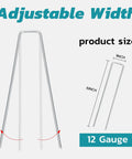 6 Inch Landscape Staples 50 Pack Galvanized Garden Stakes For Lawn Sod Weed Barrier Fabric Soaker Hose And Outdoor Decor Rust Resistant Durable For Secure Landscaping Projects product size diagram with adjustable width and 12 gauge steel