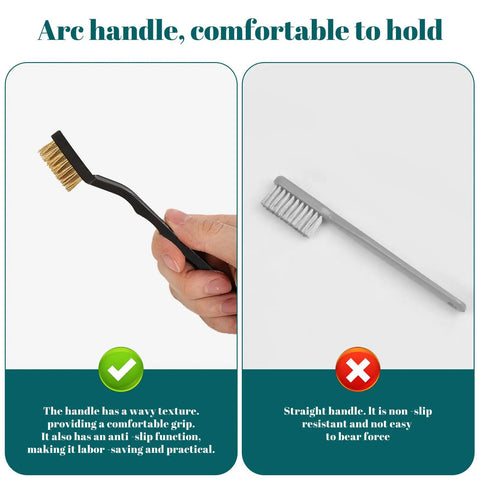 12 Piece Mini Brass Brush Set With Curved Handles And 2 Cleaning Scrapers For Scraping And Descaling Metal And Wood Surfaces Pro Grade Cleaning Tools contrast between curved and straight handle brush