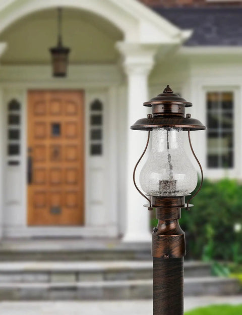No Fuss Dusk To Dawn Outdoor Post Lights With Photocell Sensor Rustic Oil Rubbed Brown Lanterns on porch