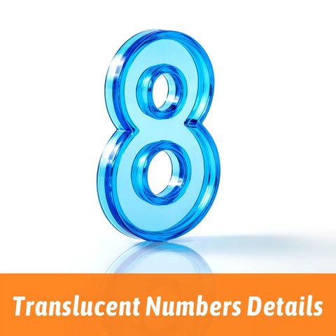 Blue translucent number 8 from the 48 Pieces Plastic Numbers And Symbols Early Math Set For Light Table Manipulatives In Durable ABS Material With Bright Translucent Colors For Engaging Hands On Learning And Fun.