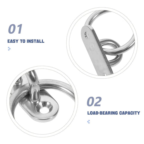 Rock Solid Stainless Steel Pad Eye Plates And Heavy Duty Mounting Rings With M5 Threads, showing installation ease and load capacity.
