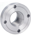 Heavy Duty Alloy Steel Wood Lathe Faceplate With 2 Inch Build Fits 1 X 8 TPI Spindle showing detailed threads and mounting holes.