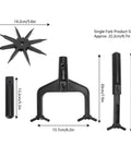 Rotary Garden Tiller And Soil Scarifier 2 In 1 Removable Handheld Aerator parts and dimensions displayed on white background.