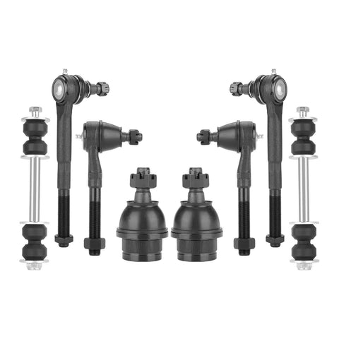 10 Piece Front Upper Control Arm Ball Joint Kit For 2WD Ford F150 Expedition 1997 To 2002 F250 1997 To 1999 Lincoln Navigator 1998 To 2002 Blackwood Includes Front Upper Arms Ball Joints Front Lower Ball Joints And Stabilizer Links, black steel parts shown