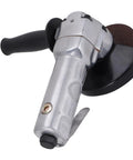 Heavy Duty 4 Inch Pneumatic Angle Grinder And Polisher Sander With 11000 Rpm Air Powered Motor showing aluminum body and safety switch.