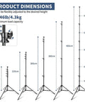 Heavy Duty 15.7ft Air Cushioned Light Stand Tripod With Aluminum Alloy Tubing, 9.46lb Load, height dimensions from 1.4m to 4.8m