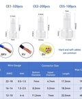 620Pcs Nylon Wire Cap Crimp Connectors Set For 22-16 16-14 12-10 AWG Closed End Electrical Terminal Connectors Durable Nylon Ferrule For Long Lasting Use Great Value Safe Insulation Quick Crimp And Reliable Performance CE1 CE2 CE5 YY008 detailed specifications chart and diagram with wire gauge measurements and current ratings.