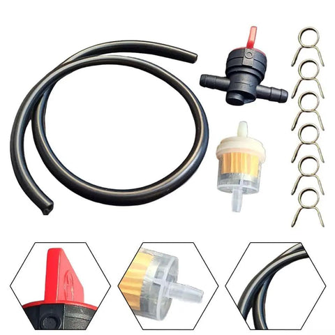 Premium Tap Filter Hose Kit For Lawn Mowers With Fuel Line Clamps And Connection Set For Garden Equipment Repair Ensures Secure Leak Free Fit, black hose, filters and clamps
