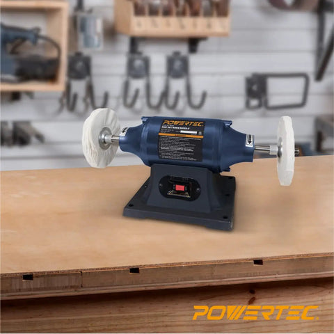 Top Shelf 6 Inch Bench Buffer And Jewelry Polisher Includes Dual Cotton Buffing Wheels For Slick Metal Wood Knife Finishing A No Brainer Pick For Any Backyard Workshop Today on a workbench.