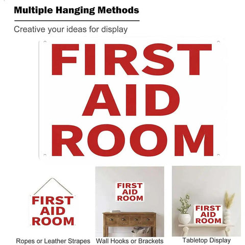 Rugged Rust-Proof Aluminum First Aid Room Sign For Office, Factory, Warehouse, And Workshop - 12 By 8 Inches, Different Hanging Methods