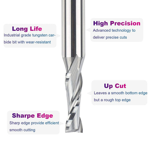 SpeTool spiral router bit, up-cut, 3/8 in diameter, 1/2 in shank, solid carbide CNC end mill for wood