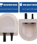 ABS UV Resistant Dual Cable Entry Housing For Solar Projects Waterproof Box With Photovoltaic Connector Ideal For RV Boat Camper Van Weatherproof White Entry Gland, showing front and back view with connectors