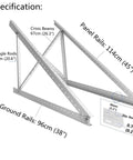 Two Pack 45 Inch Solar Panel Mount Brackets With Foldable Tilt Legs And Reinforced Cross Bars, dimensions shown in diagram