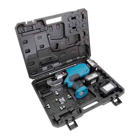 Yunding Aluminum Auto Body Riveting Machine in case with interchangeable dies and lithium batteries for sheet metal projects.