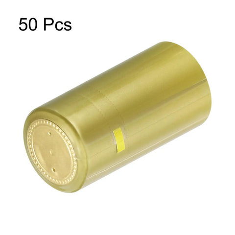 Top Shelf 50 Pack PVC Heat Shrink Wine Bottle Caps in gold, 30 x 60mm, ideal for sealing beverages and maintaining freshness.