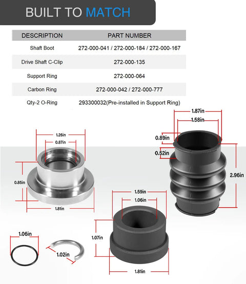 Carbon Seal Drive Line Rebuild Kit With Boot For Sea Doo Jet Ski Models 717 720 787 800 951 SPX XP GTX GSX parts diagram