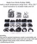 300 Piece O Ring Kit With 18 Size Rubber Gasket Washers for Auto Repair in clear compartment box, NBR material visible