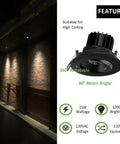 Canless Recessed Gimbal Downlight Kit For 20 Ft Ceilings 1200 Lumens 4 Inch 15W LED spotlight in dimly lit brick hallway